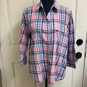 Allison Daley Petite 16P Multi Colored Plaid Pink/Blue Button Down Shirt EUC